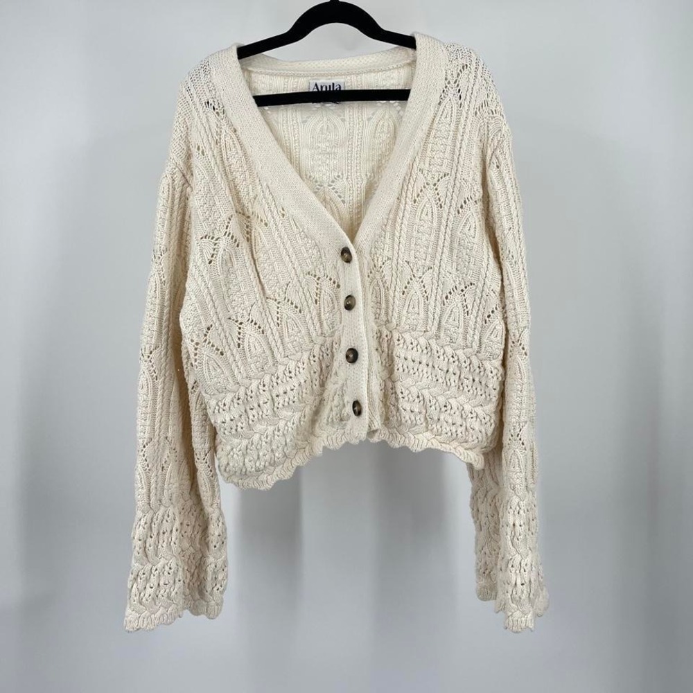 Arula Bell Sleeve Knit Cardigan Boho Festival Cottagecore Cotton Large Prairie
